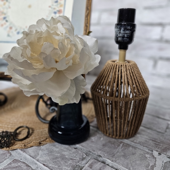 Rattan Wicker Boho Farmhouse Small Lamp -NO SHADE- - Picture 4 of 7